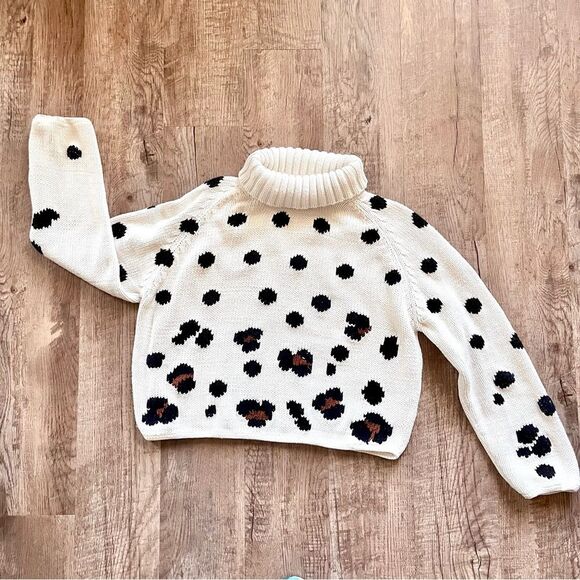 Michael Simon Chunky Knit Sweater Cream Black Cheetah Spots Vintage Small - Picture 1 of 6